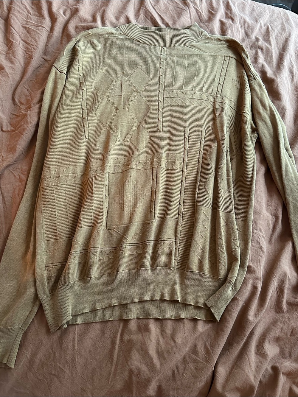 Vintage Prestige Mustard Yellow Silk Sweater XL Geometric Pattern artsy chic